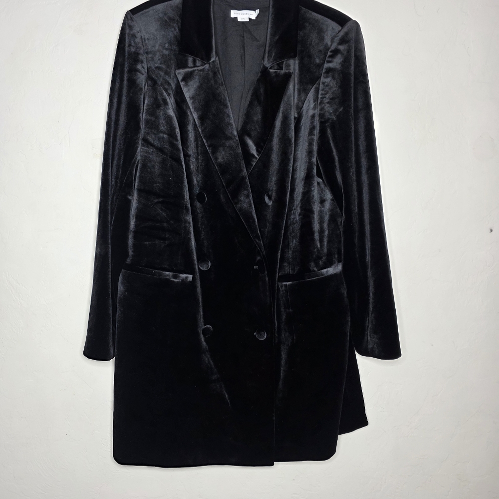 Good American Exec Double-breasted Velvet Mini Dress In Black Tuxedo dress 2X - Picture 4 of 11